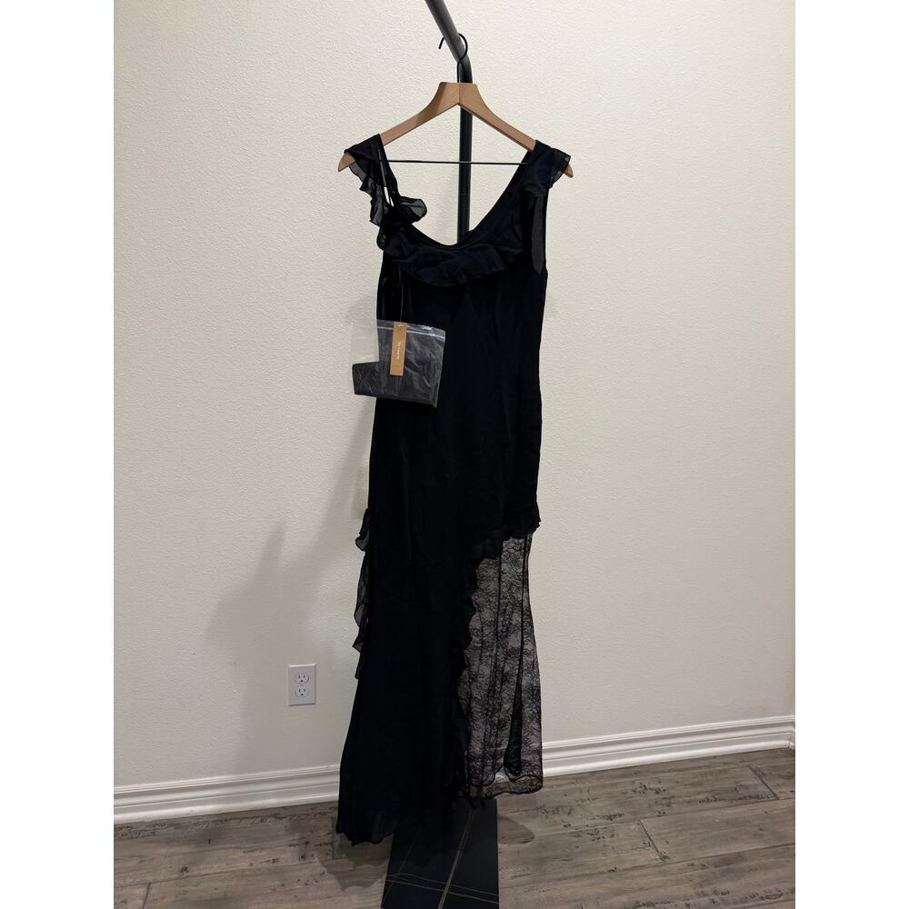New O.P.T Carmen  black lace ruffle gown Dress $247 size 6 - Picture 6 of 6